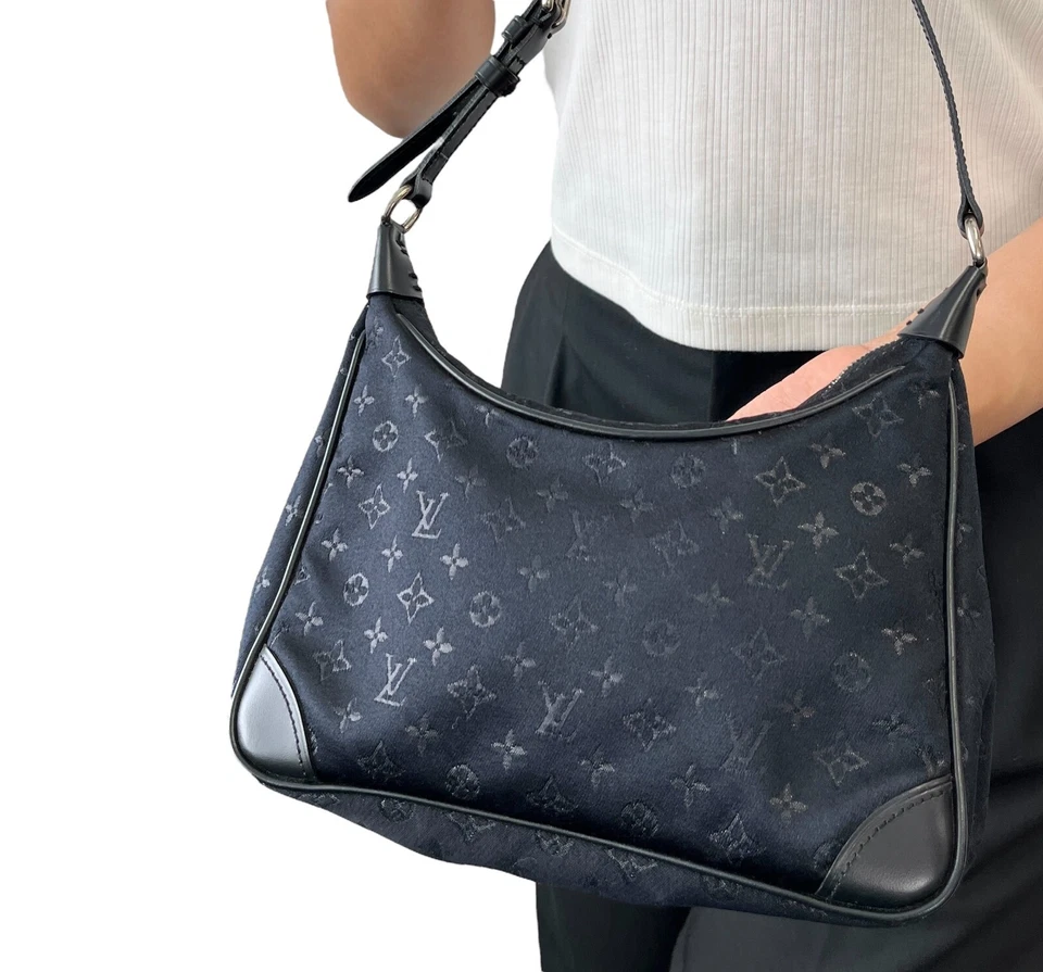LOUIS VUITTON Vintage LV Monogram Little Boulogne Mini Shoulder Bag Black Satin - Image 3 of 4