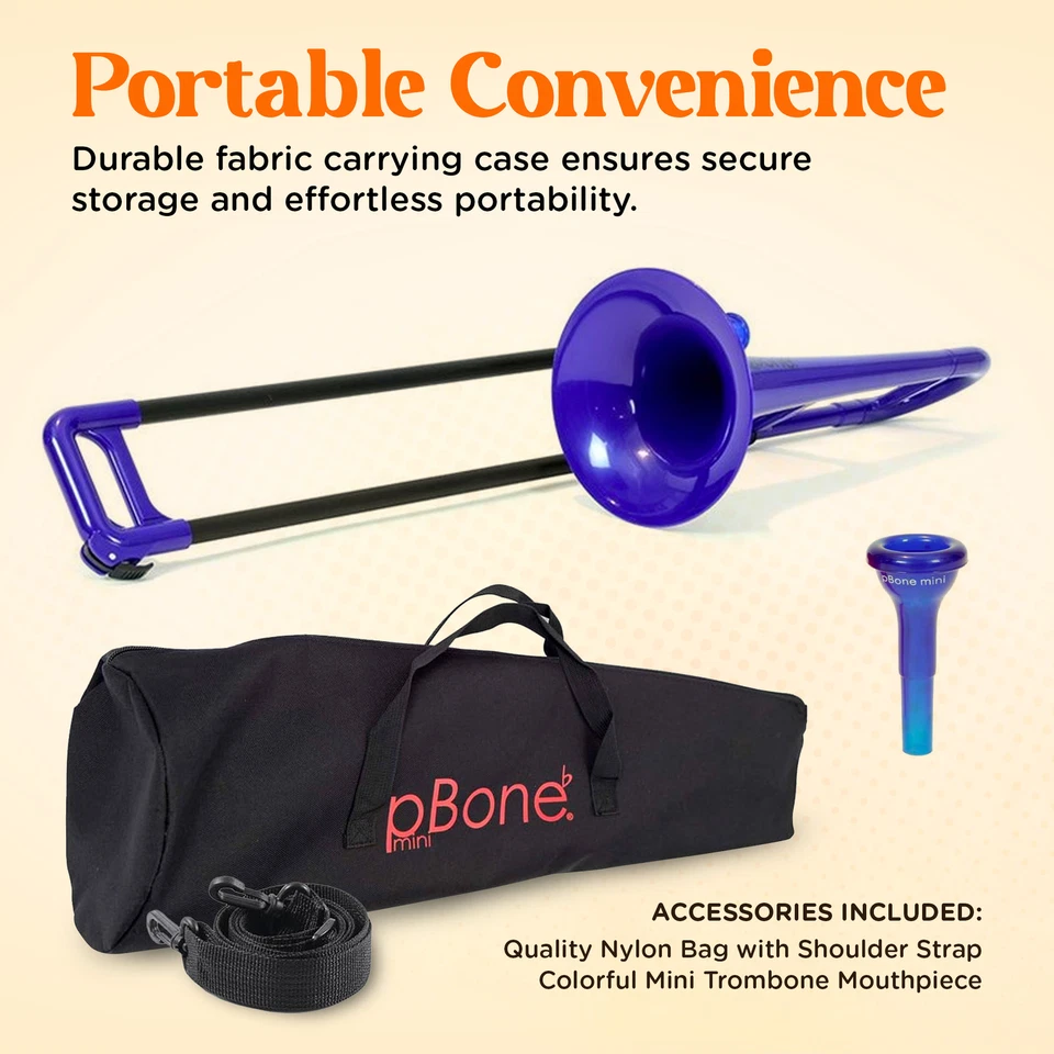 OB pInstrument pBone mini trombone plástico, aderência ergonômica confortável, azul - Imagem 4 de 4