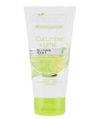 Bielenda Bouquet Nature Cucumber & Lime 3in1 Wash Gel Scrub Serum 150 ml./5 oz