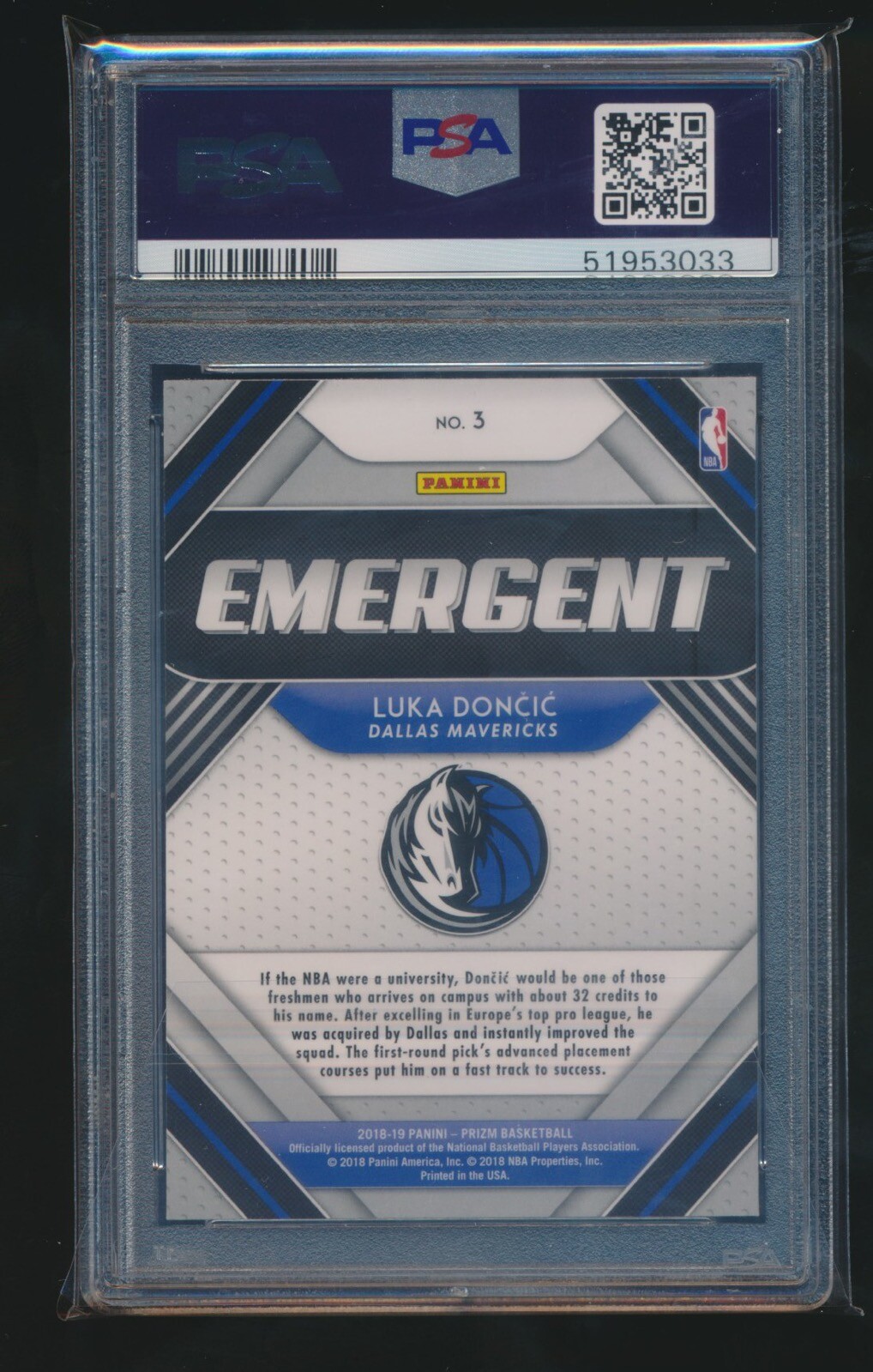LUKA DONCIC 2018 PANINI PRIZM EMERGENT PSA 9 MINT view 2