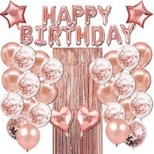 Rose Gold Happy Birthday Foil Latex Balloons Confetti Party Decoration
