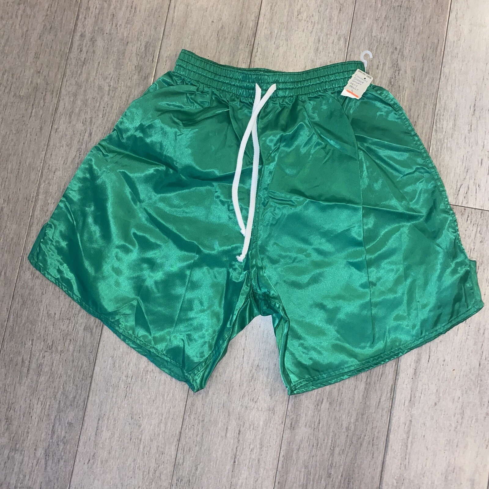 NOS Vtg 80s Soccer Shorts Mens SMALL Shiny Glanz Nylon Wet Look Green