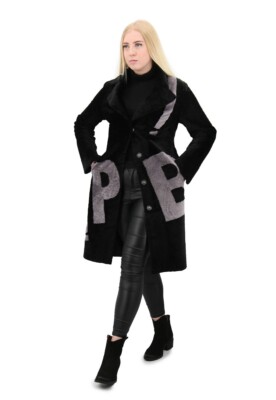 Lammfellmantel Shearling zum Wenden EB-03 Schwarz kuschelig warm