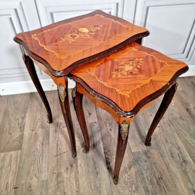 Antike Satztische Vintage Parkett Intarsien Holz - Queen Anne Beine