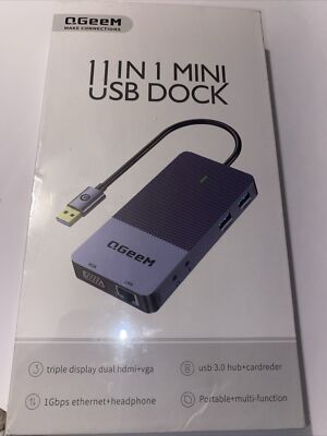 QGeeM 11 in 1 Mini USB Dock, USB 3.0 Docking Station, Triple Display USB Hub