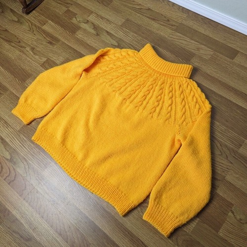 Handmade Cable Knit yellow chunky long sleeve turtle neck OS sweater Cowl Neck - Bild 8 von 12