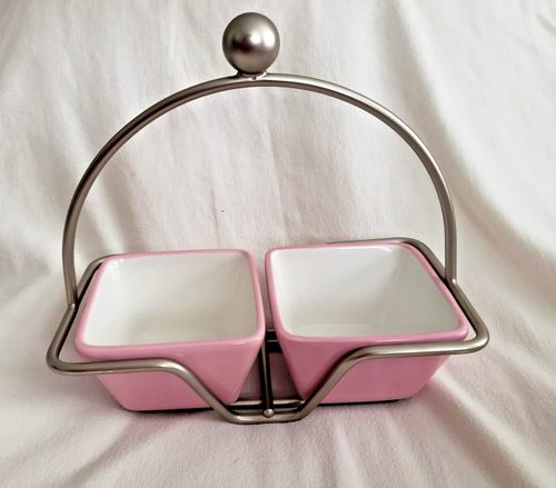 Pampered Chef Whip Cancer Caddy 2 Pink Dishes Server Breast Cancer Ribbon - Picture 5 of 20