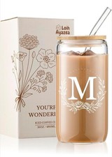Personalized Gifts for Women, Monogrammed 16oz Glass Cups with Bamboo Lids...