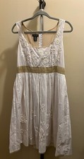 Spense Women’s Beaded Embroidered Boho Midi Dress – Size 14 Large Off‑White/Gold