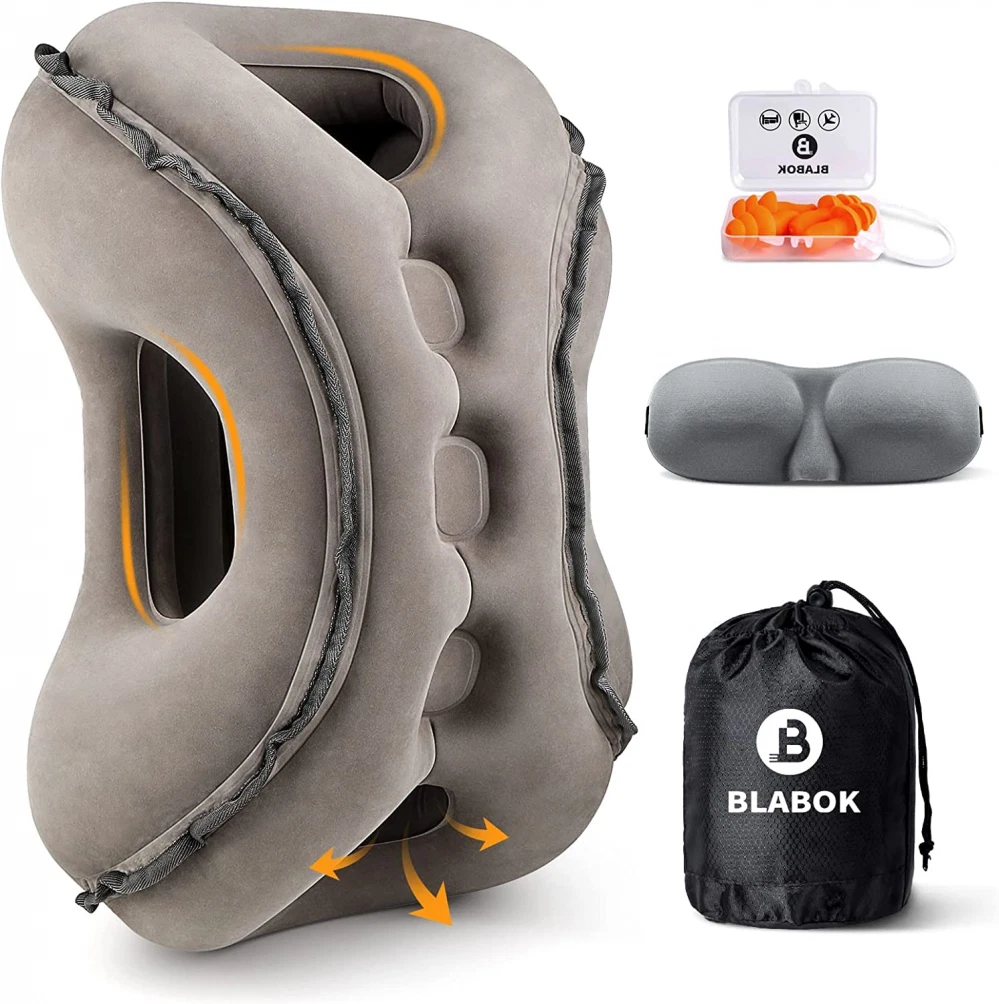 Inflatable Travel Pillow,Multifunction Neck Pillow for Airplane Gray