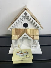 New W/ Tag White Home Cottage Bazaar Bird House Cedar Decorative Functional
