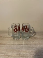 Anchor Hocking Sports Theme Heavy Glass Beer Mugs Steins Lot of 2