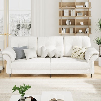 3 Seater Sofa Couch 83.5'' Comfy Sofa Couch Teddy Fleece Sofa for Living Room New