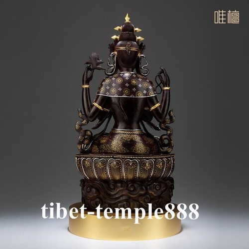60 CM Lobular red sandalwood 24k Gold Four-Armed Guanyin Avalokitesvara Statue - Picture 2 of 12