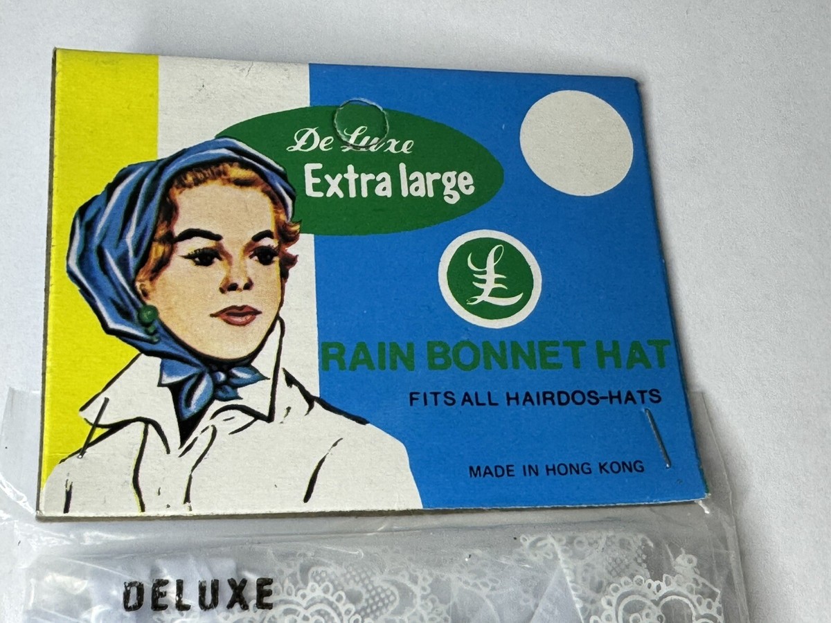 NOS Vintage 1960's Mod Deluxe Rain Bonnet Hat Vinyl XL Clear