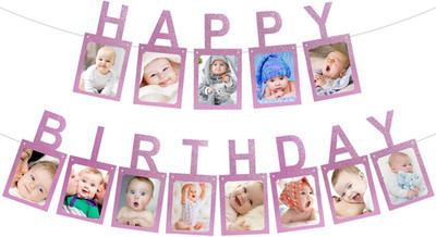 Happy Birthday Foto Girlande, Fotogirlande Geburtstag, Hängende Rosa Foto Wandde