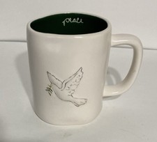 Rae Dunn Peace Dove with Olive Branch Cream+ Green Ceramic Coffee Tea Mug EUC