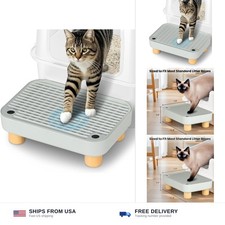 Litter Box Step, Litter Box Ramp/Catcher with Wooden Base, Anti-Tracking  Ea...