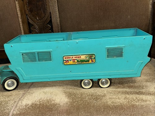 Vtg NYLINT Ford Mobile Home Truck Mobile Home No. 6600 Teal Metal RARE USA/91c - Picture 3 of 21