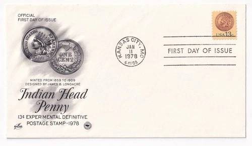 STAMP US SCOTT 1734 "American Indian Head Penny 1859" 13 CENT 1978 FDC - C