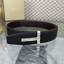 Tom Ford Belt Reversible Black/Brown Leather Simple Silvery T-Buckle