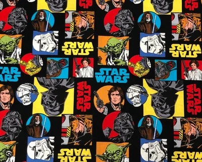Star Wars Blocks in Black Cotton Fabric by Camelot, BTHY