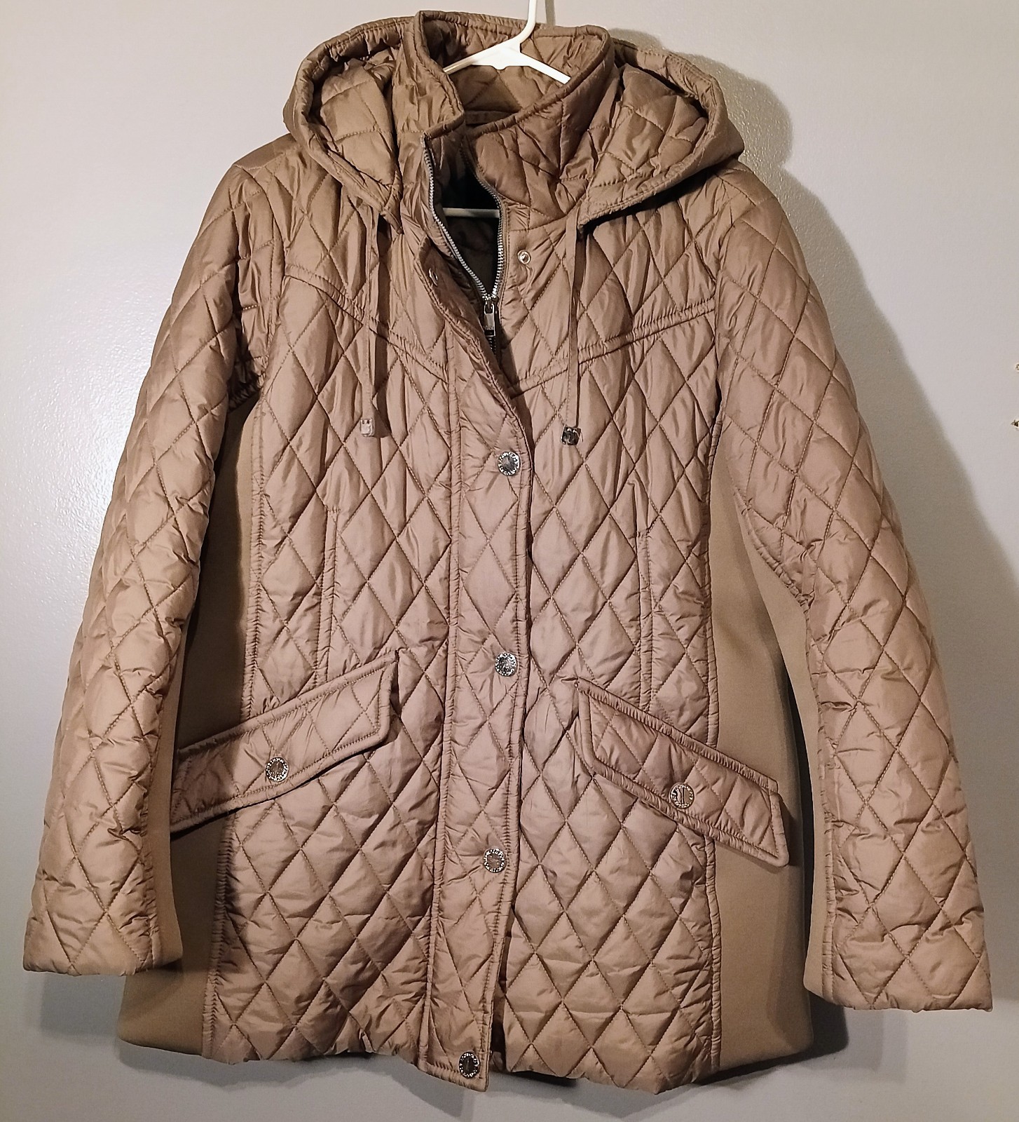 Women's London Fog Truffle Zip Up Hooded Quilted Puffer Jacket Coat Size XL