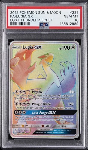 2018 POKEMON SUN & MOON LOST THUNDER SECRET #227 FULL ART/LUGIA GX PSA 10