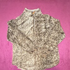 Simply Southern Women  s Sherpa 1/4 Zip Pullover Jacket w/ Pockets Beige Brown M
