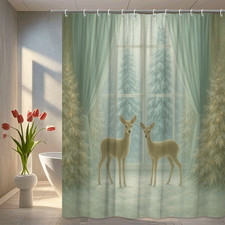 Winter Forest Shower Curtain with Deer and Trees