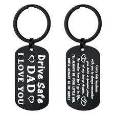 Father's Day Gifts Keychain from Daughter Son - Stainless Silver - Drive Safe