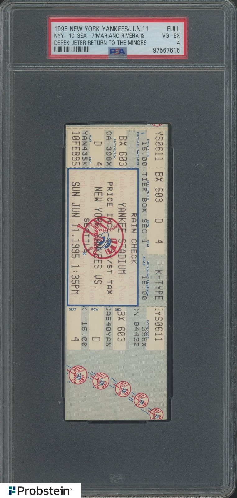 Derek Jeter Mariano Rivera Return To The Minors 1995 Yankees Full Ticket PSA 4