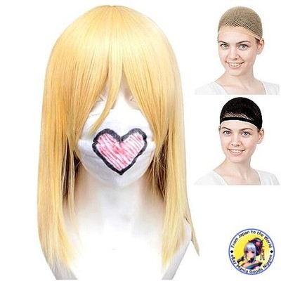 CaseEden Cosplay Wig Short 40cm Light Gold Blonde with 2 Wig Caps