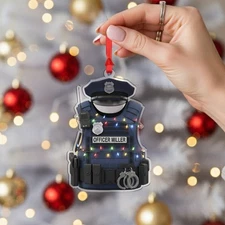 Police Officer Christmas Ornament - Custom Name, Vest, and Cap Design