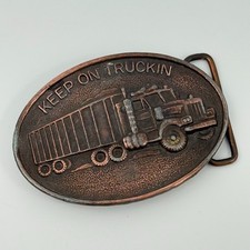 Vtg 1970s Keep On Truckin Belt Buckle Semi Truck Trucker Bronze Copper Tone USA