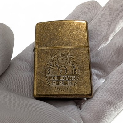 ZIPPO 1996 CAMEL GENUINE TASTE SINCE 1913 ANTIQUE BRASS LIGHTER UNFIRED IN TIN 