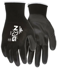 MCR Safety Work Gloves 13 Gauge Black Nylon Shell, Black Polyurethane Palm Dip