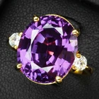 24K Gold 925 Sterling Silver Rings Elysian Lavender Purple Sapphire Oval 7.60Ct