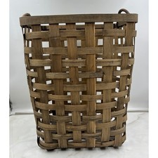 Rustic Woven Bamboo Tall Basket Brown Farmhouse Blanket Laundry Storage Bin