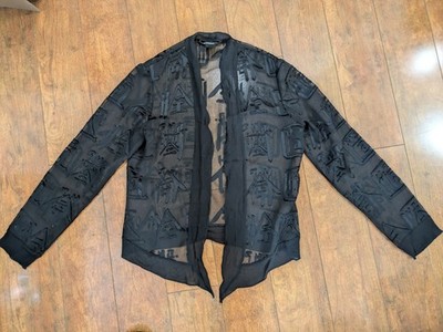 Vivienne Tam Vintage 1990s Sheer Devore Chiffon Jacket Chinese Calligraphy Sz 1