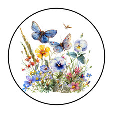 WILDFLOWERS  BUTTERFLIES ENVELOPE SEALS LABELS STICKERS 1.5" ROUND FAVORS 30 