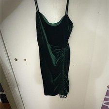 Windsor Green Satin Ruched Bodycon Slip Midi Dress V-Neck Zip Size M