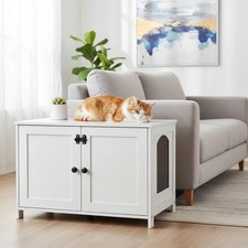 Large Cat Litter Box Enclosure with Cabinet Doors - Wooden White Design, 31"