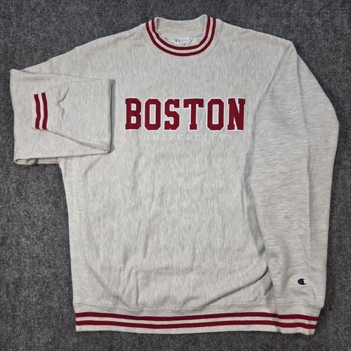 Boston University Sweatshirt Medium Terriers Champion Reverse Weave Gray NCAA