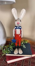Primitive Recycled Metal Americana PATRIOTIC BOY BUNNY FIGURE Standing Statue