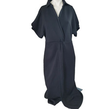 Cynthia Rowley Medium dress v-neck collar black mini snap button slit faux wrap 