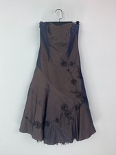 Nicholas Millington Brown Floral Midi Strapless Fit & Flare Dress Zip UK 8