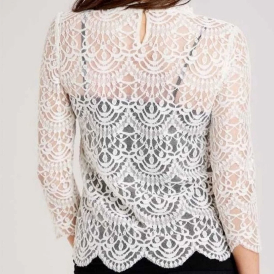NUEVO CON ETIQUETAS Blusa Altar’d State Grace Marfil Transparente Crema Encaje Top Para Mujer Talla Pequeña NUEVA Foto 4 de 4