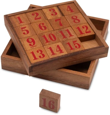Slide 15 – Schiebespiel mit roten Zahlen aus Holz für 1 Spieler - Bild 1 von 4