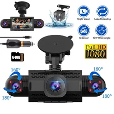 4 Channel Dash Cam 360° Dash Camera HD 1080P 4 Lens Driving Recorder w/64G Card